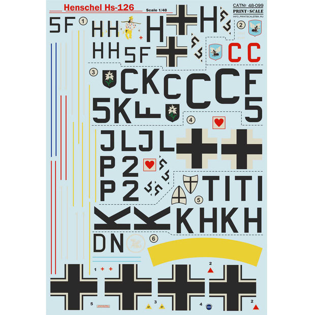 Print Scale 48-099 Decal Henschel Hs-126 The complete set 1,5 leaf Scale 1:48 for Aircraft Plastic model kit