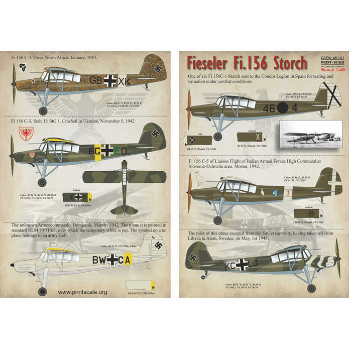 Print Scale 48-101 Decal Fieseler Fi.156 Storch Scale 1:48 for Aircraft Plastic model kit