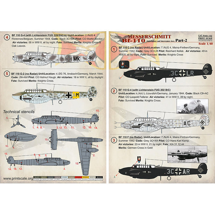 Print Scale 48-102 Decal 1:48 Messershmit Me-110 Part 2 The complete set 1,5 leaf