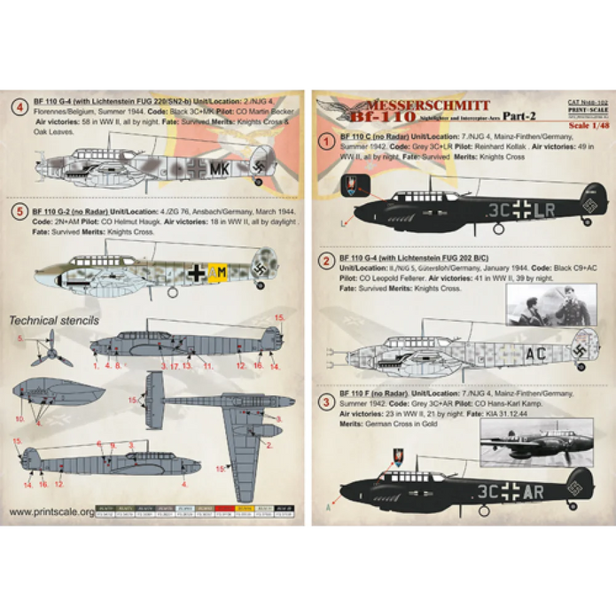Print Scale 48-102 Decal 1:48 Messershmit Me-110 Part 2 The complete set 1,5 leaf
