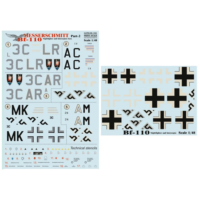 Print Scale 48-102 Decal 1:48 Messershmit Me-110 Part 2 The complete set 1,5 leaf