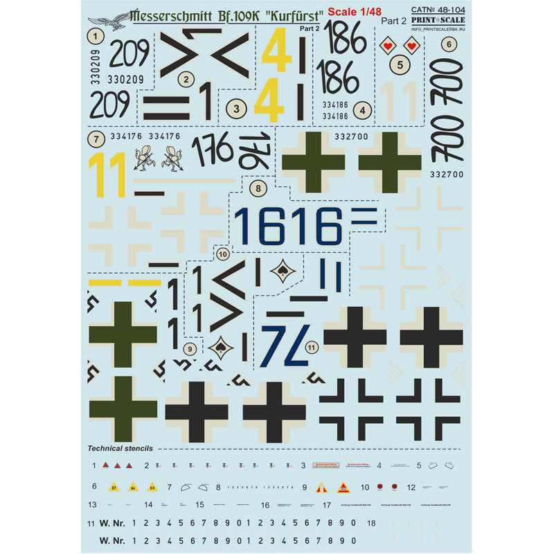 Print Scale 48-104 Decal 1:48 BF 109 K Kurfurst Part 2 The complete set 1.5 leaf