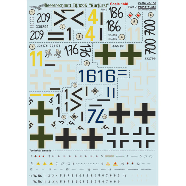 Print Scale 48-104 Decal 1:48 BF 109 K Kurfurst Part 2 The complete set 1.5 leaf