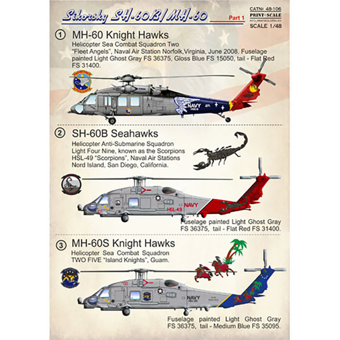 Print Scale 48-106 Decal Sikorsky SH-60B/MH60 Part 1 Scale 1:48 for Helicopter Plastic model kit