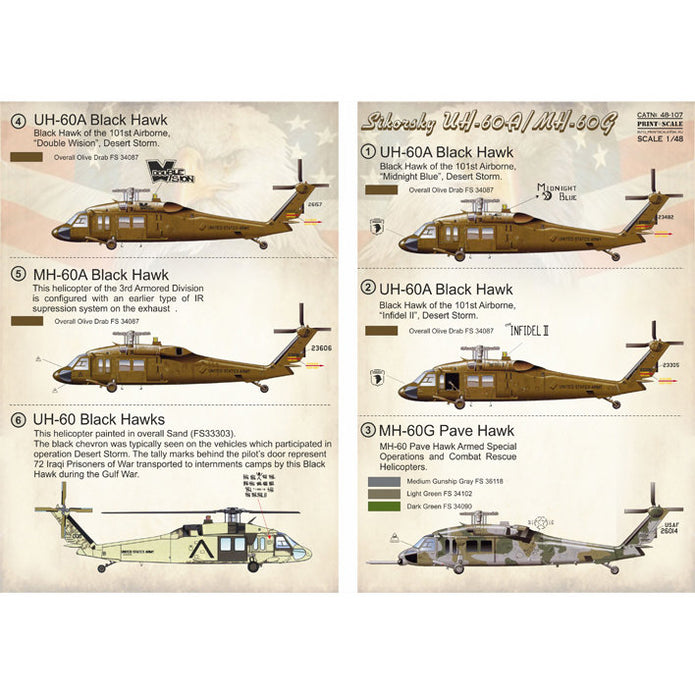 Print Scale 48-107 Decal Sikorsky UH-60A/MH-60G Part 2 Scale 1:48 for Helicopter Plastic model kit
