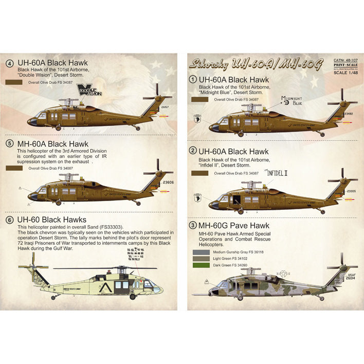 Print Scale 48-107 Decal Sikorsky UH-60A/MH-60G Part 2 Scale 1:48 for Helicopter Plastic model kit