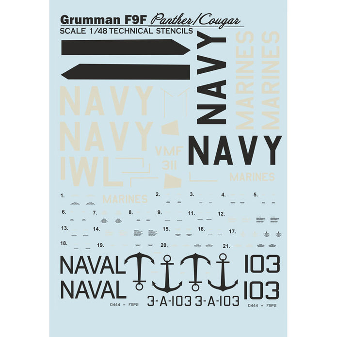 Print Scale 48-108 Decal 1:48 Grumman F9F Panther Part 1 The complete set 2 leaf (+technical stencils)
