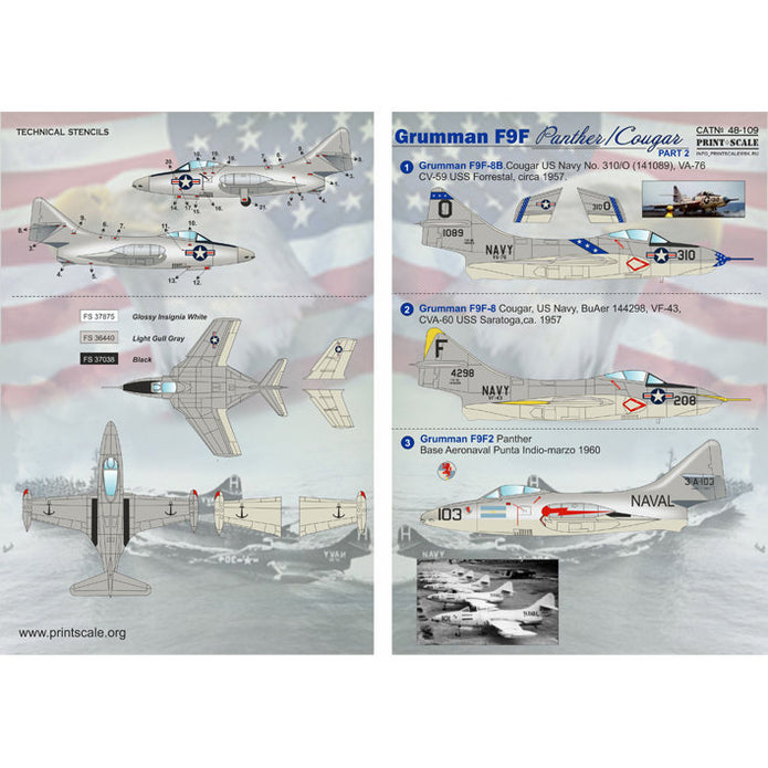 Print Scale 48-109 Decal 1:48 Grumman F9F Panther Paer 2 The complete set 2 leaf (+technical stencils)