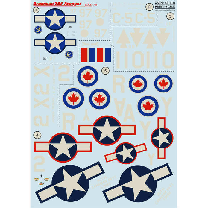 Print Scale 48-110 Decal Grumman TBF Avenger Scale 1:48 for Aircraft Plastic model kit