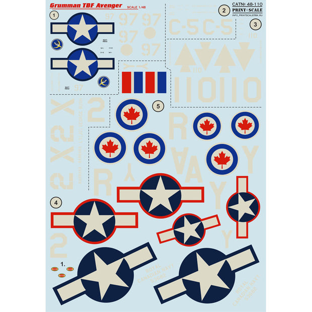 Print Scale 48-110 Decal Grumman TBF Avenger Scale 1:48 for Aircraft Plastic model kit