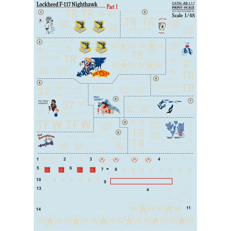 Print Scale 48-111 Decal Lockheed F-117 Nighthawk Part 1 Scale 1:48 for Aircraft Plastic model kit