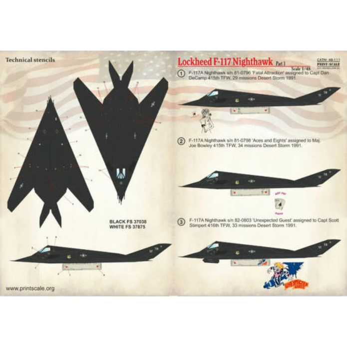 Print Scale 48-111 Decal Lockheed F-117 Nighthawk Part 1 Scale 1:48 for Aircraft Plastic model kit