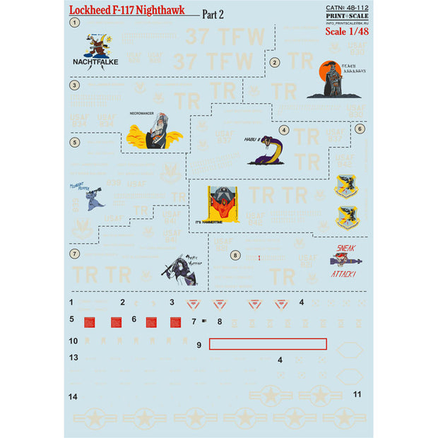 Print Scale 48-112 Decal Lockheed F-117 Nighthawk Part 2 Scale 1:48 for Aircraft Plastic model kit