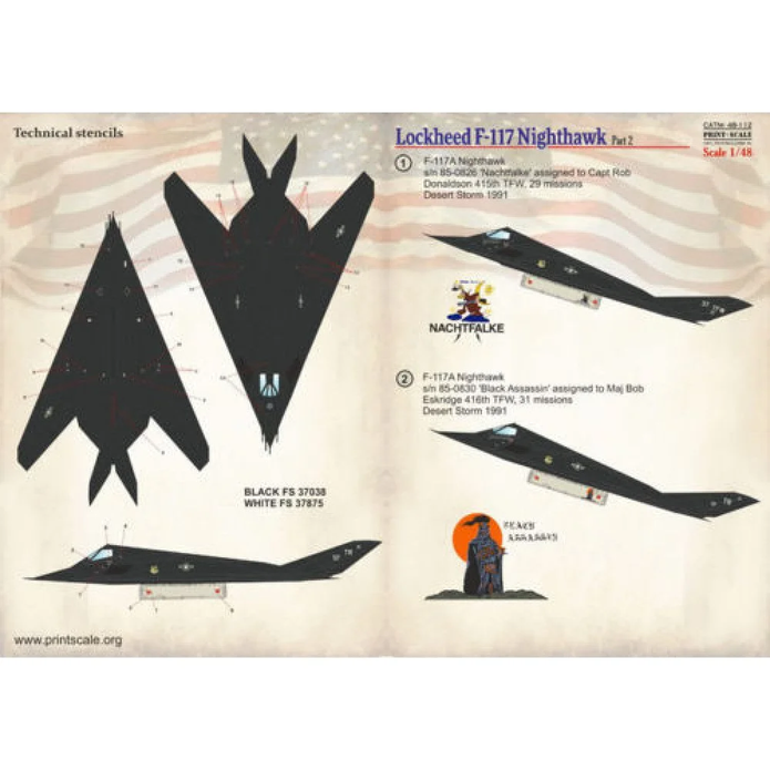 Print Scale 48-112 Decal Lockheed F-117 Nighthawk Part 2 Scale 1:48 for Aircraft Plastic model kit