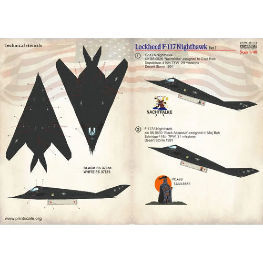 Print Scale 48-112 Decal Lockheed F-117 Nighthawk Part 2 Scale 1:48 for Aircraft Plastic model kit