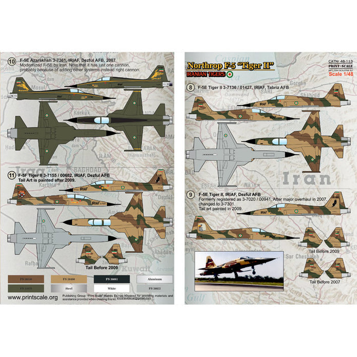 Print Scale 48-113 Decal Northrop F5 Tiger II Iranian Tigers Part 1 Scale 1:48 for Aircraft Plastic model kit