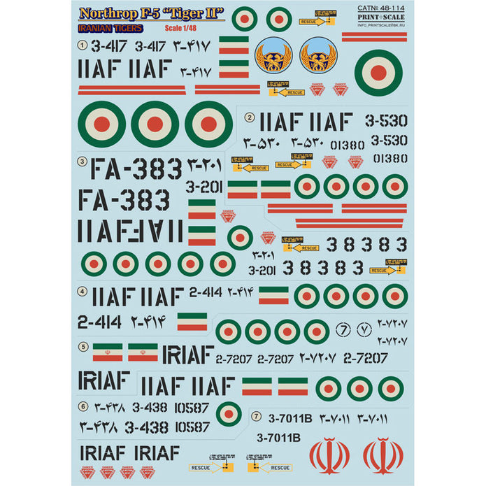 Print Scale 48-114 Decal Northrop F5 Tiger II Iranian Tigers Part 2 Scale 1:48 for Aircraft Plastic model kit