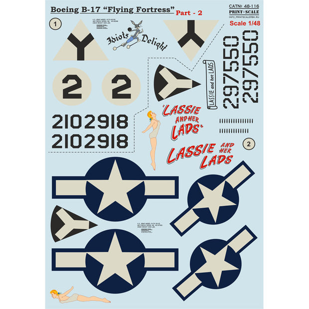 Print Scale 48-116 Decal Boeing B-17 Flying Fortress Part 2 Scale 1:48 for Aircraft Plastic model kit