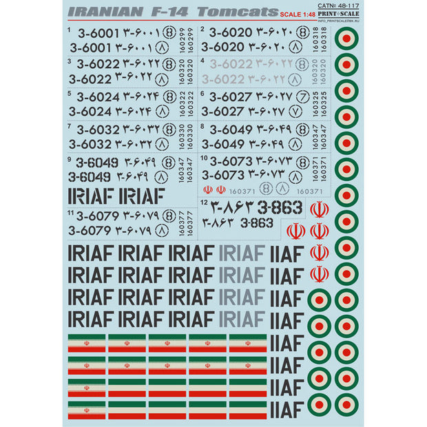 Print Scale 48-117 Decal Iranian Tomcat F-14. The complete set 2 leaf Scale 1:48 for Aircraft Plastic model kit