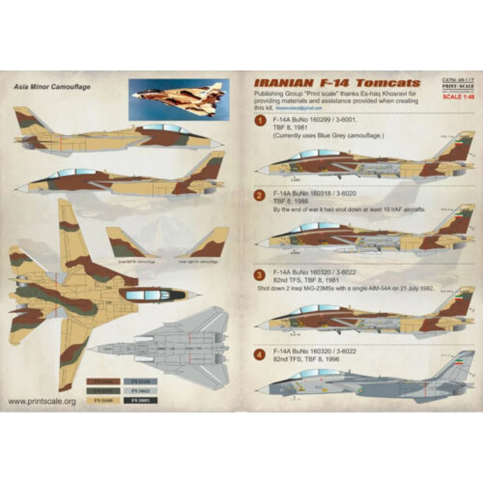 Print Scale 48-117 Decal Iranian Tomcat F-14. The complete set 2 leaf Scale 1:48 for Aircraft Plastic model kit