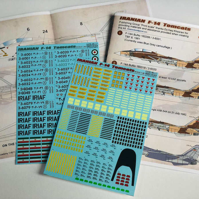 Print Scale 48-117 Decal Iranian Tomcat F-14. The complete set 2 leaf Scale 1:48 for Aircraft Plastic model kit