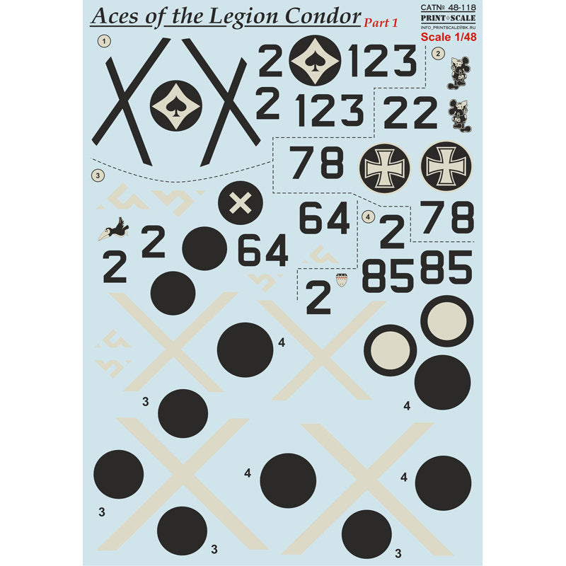 Print Scale 48-118 Decal Aces of Legion Condor Part 1 Scale 1:48 for Aircraft Plastic model kit