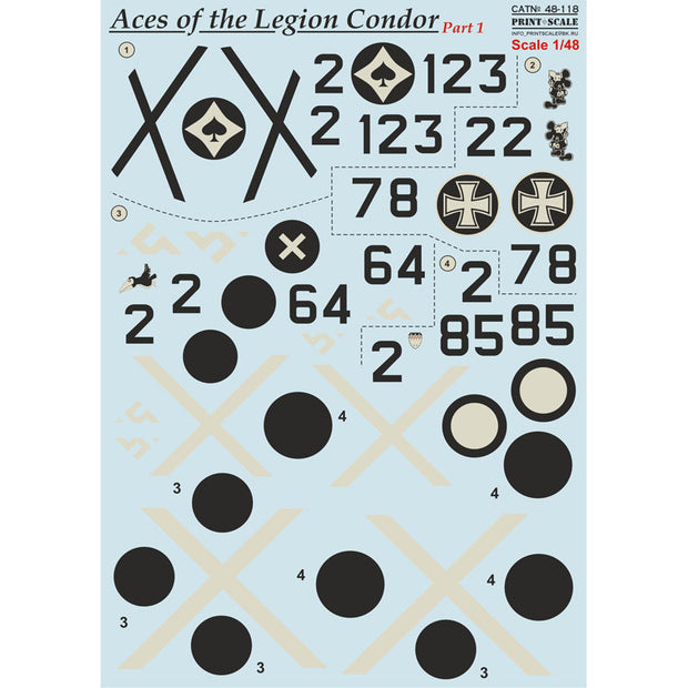 Print Scale 48-118 Decal Aces of Legion Condor Part 1 Scale 1:48 for Aircraft Plastic model kit