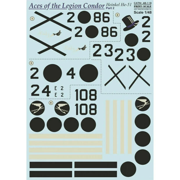 Print Scale 48-119 Decal Top Pilots of Legion Condor Part 2 Scale 1:48 for Aircraft Plastic model kit
