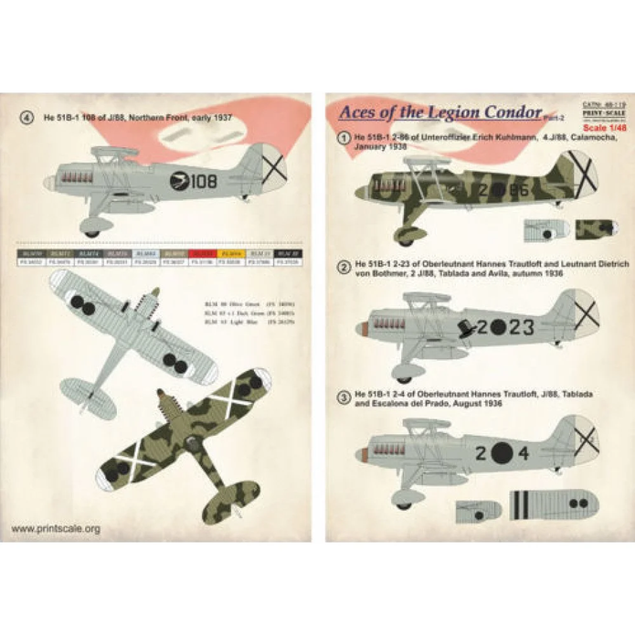 Print Scale 48-119 Decal Aces of Legion Condor Part 2 Scale 1:48 for Aircraft Plastic model kit