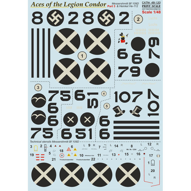Print Scale 48-120 Decal 1:48 Aces of Legion Condor Part 3 Messershmitt Bf-109D