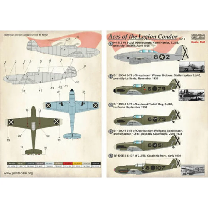 Print Scale 48-120 Decal 1:48 Aces of Legion Condor Part 3 Messershmitt Bf-109D