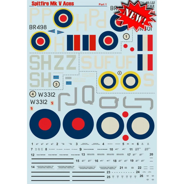 Print Scale 48-122 Decal Malta Spitfire MkV Top Pilots Part 1 Scale 1:48 for Aircraft Plastic model kit