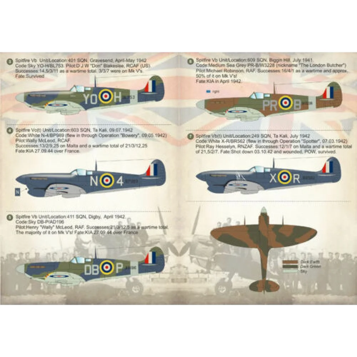 Print Scale 48-123 Decal Spitfire Mk V Аces Part-2 Scale 1:48 for Aircraft Plastic model kit