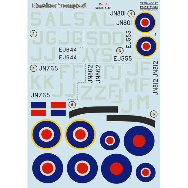 Print Scale 48-125 Decal Hawker Tempest Part 1 Scale 1:48 for Aircraft Plastic model kit