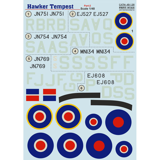 Print Scale 48-126 Decal Hawker Tempest Part 2 Scale 1:48 for Aircraft Plastic model kit