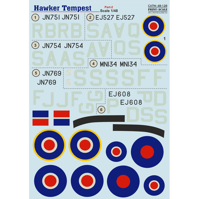 Print Scale 48-126 Decal Hawker Tempest Part 2 Scale 1:48 for Aircraft Plastic model kit