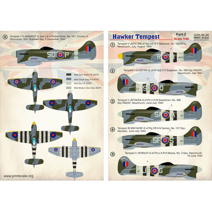 Print Scale 48-126 Decal Hawker Tempest Part 2 Scale 1:48 for Aircraft Plastic model kit