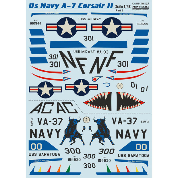 Print Scale 48-127 Decal 1:48 US Navy A-7 Corsair II Part 2 + Technical stencils A7 Corsair II