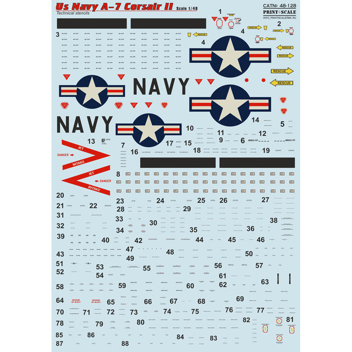 Print Scale 48-127 Decal 1:48 US Navy A-7 Corsair II Part 2 + Technical stencils A7 Corsair II