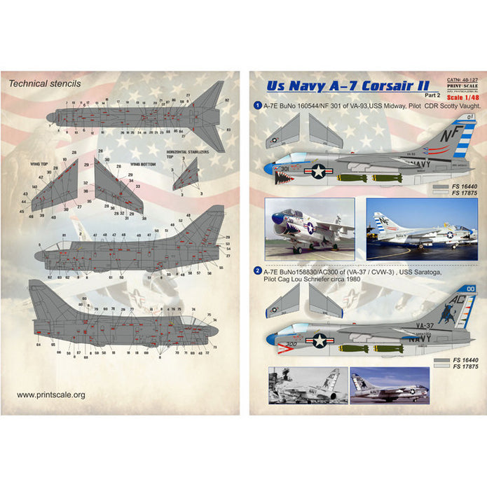 Print Scale 48-127 Decal 1:48 US Navy A-7 Corsair II Part 2 + Technical stencils A7 Corsair II