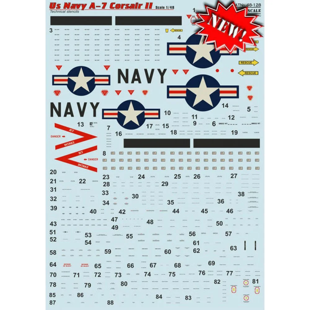 Print Scale 48-128 Decal Technical stencils US Navy A7 Corsair II Scale 1:48 for Aircraft Plastic model kit