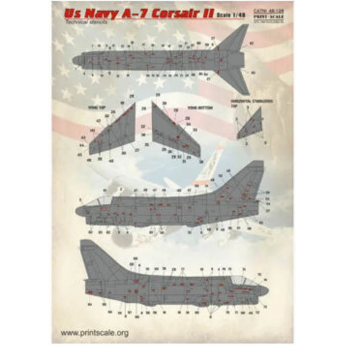 Print Scale 48-128 Decal Technical stencils US Navy A7 Corsair II Scale 1:48 for Aircraft Plastic model kit