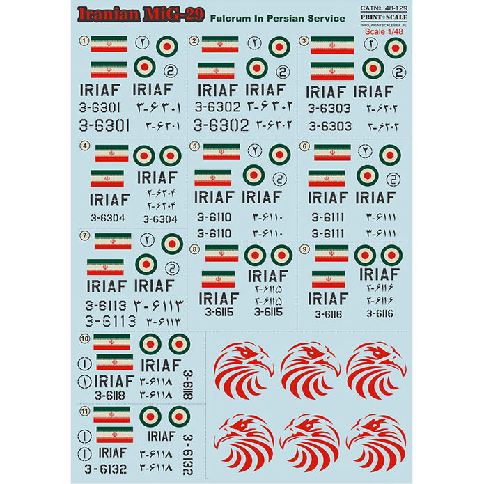 Print Scale 48-129 Decal Iranian MiG-29 Scale 1:48 for Aircraft Plastic model kit