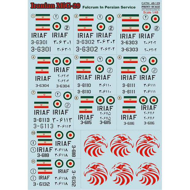 Print Scale 48-129 Decal Iranian MiG-29 Scale 1:48 for Aircraft Plastic model kit