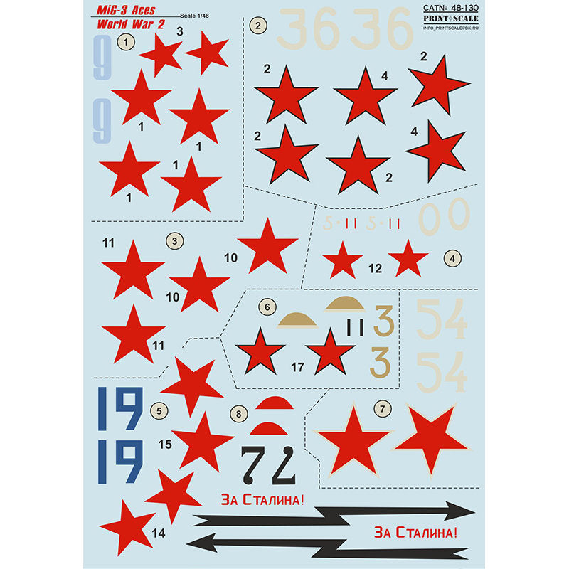 Print Scale 48-130 Decal MIg-3 Aces of World War II Scale 1:48 for Aircraft Plastic model kit