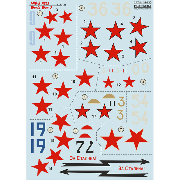 Print Scale 48-130 Decal MIg-3 Aces of World War II Scale 1:48 for Aircraft Plastic model kit