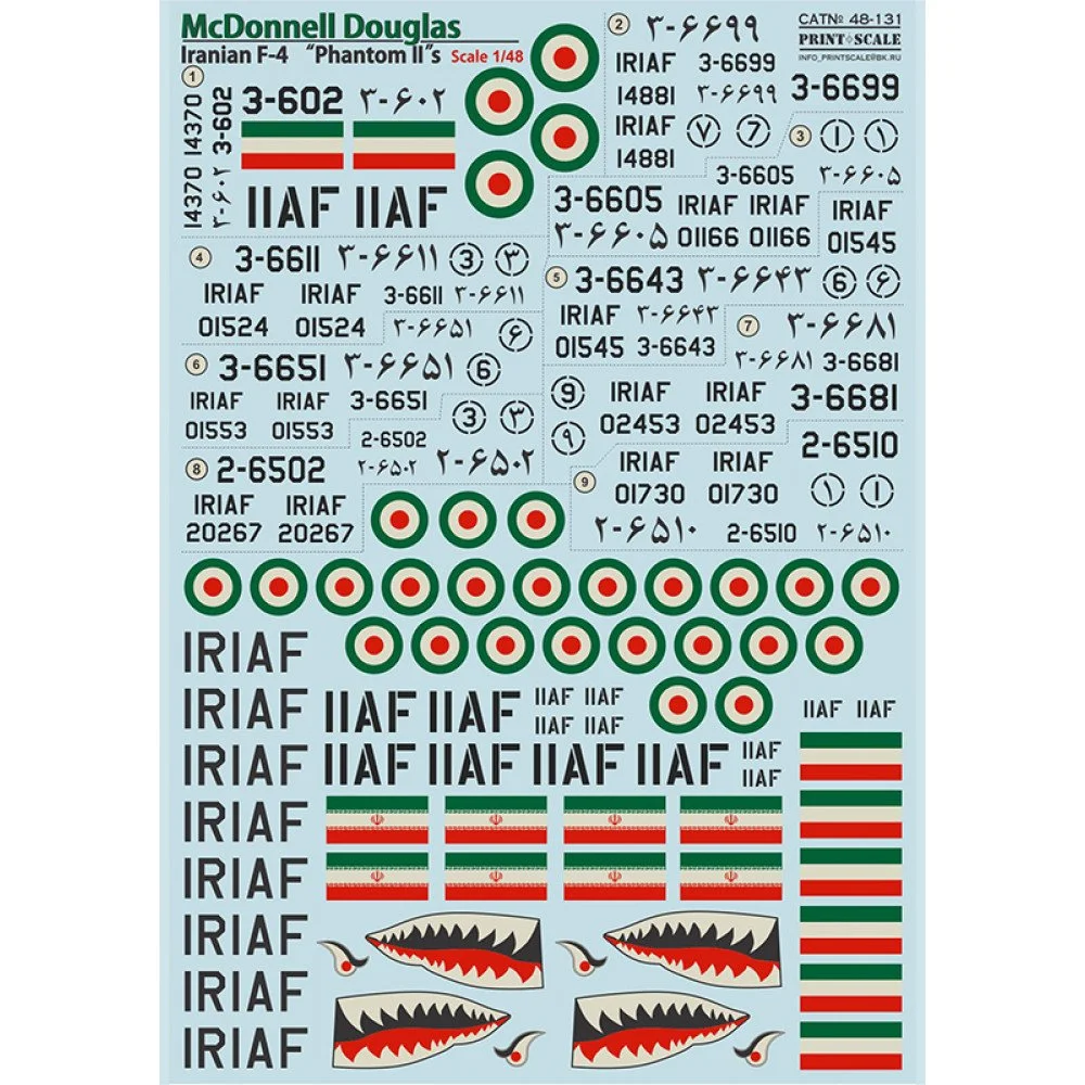 Print Scale 48-131 Decal 1:48 Iranian McDonnell Douglas F-4 Phantom In the complete set 1.5 sheets