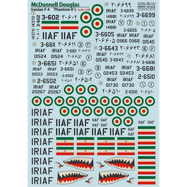 Print Scale 48-131 Decal 1:48 Iranian McDonnell Douglas F-4 Phantom In the complete set 1.5 sheets