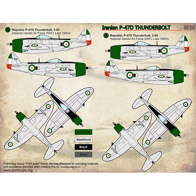 Print Scale 48-133 Decal Iranian P-47D Thunderbolt Scale 1:48 for Aircraft Plastic model kit