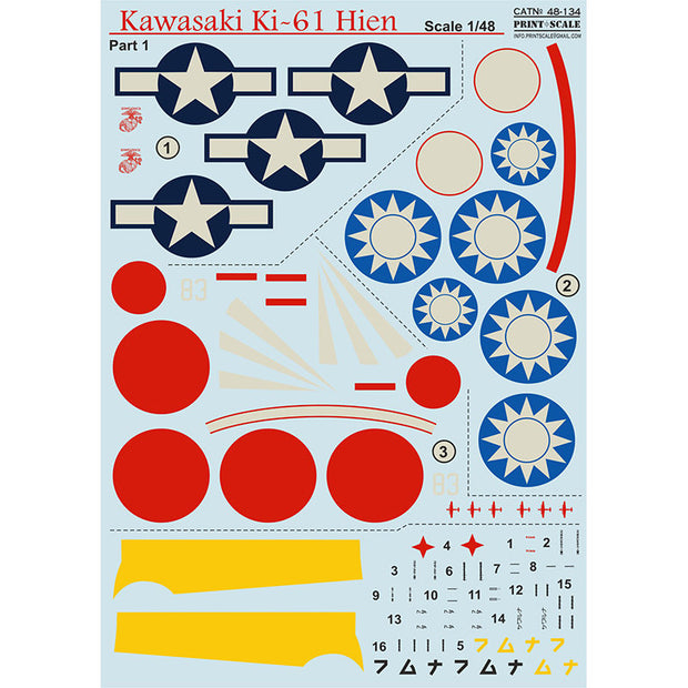 Print Scale 48-134 Decal Kawasaki Ki-61 Hien Part 1 Scale 1:48 for Aircraft Plastic model kit